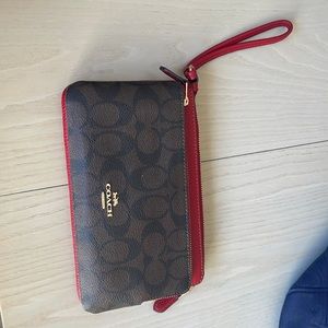 Brand New Coach Wristlet Bag, brown and red